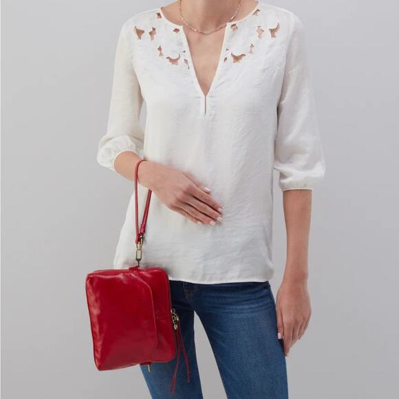 Hobo Reeva Crossbody Bag Red Leather Small Convertible - Picture 14 of 16